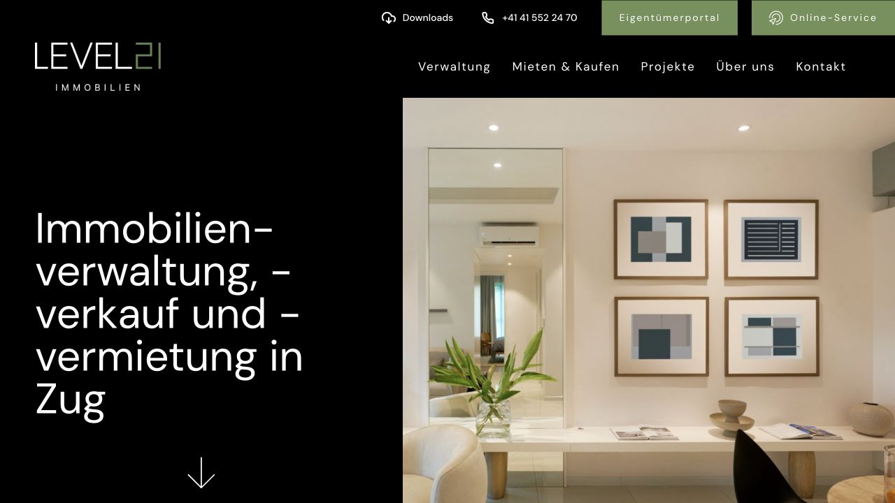 Screenshot der Website Level21 GmbH